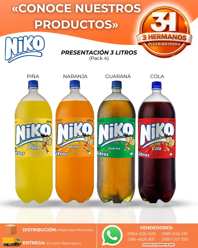 Presentaciones de Gaseosas Niko 3 L